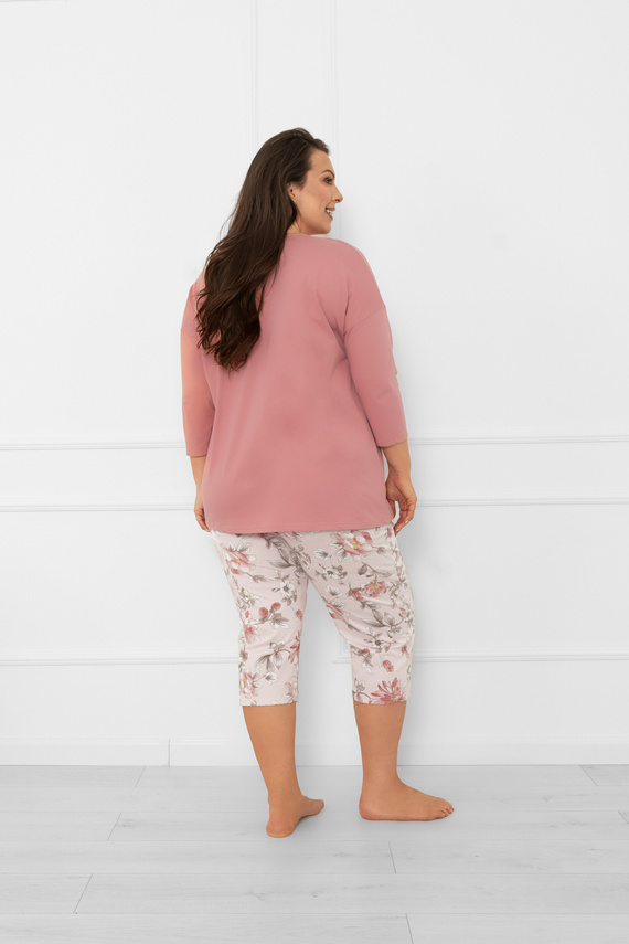 Női pizsama Akita - pamut, 3/4-es ujjú és 3/4-es nadrág, virágmintás Olasz divat