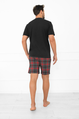 Rusoli férfi pizsama olasz divat sötét melange - kockás pamut rövid kényelmes