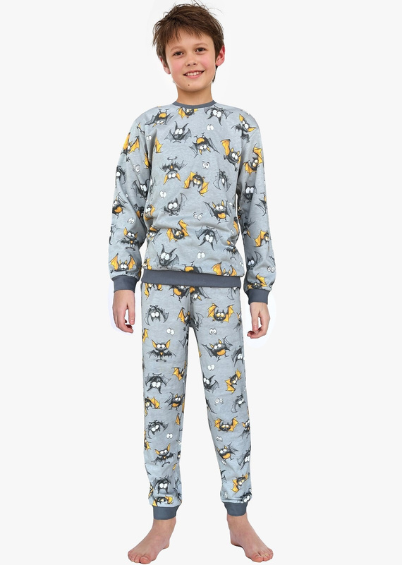 Fiú pizsama Cornette Bat 2 264/182, 263/182 szürke - pamut, hosszú ujjú, denevér mintás