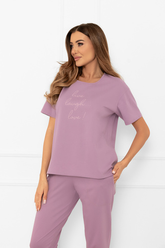 Női pizsama Ksara - rövid ujjú, nadrág 3/4, pamut Olasz divat - heather