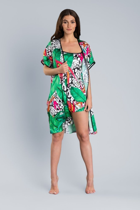 DORITA Női szatén fürdőköpeny olasz divat - print/zöld