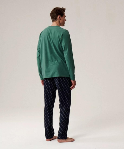 Férfi pizsama NMP-390 Atlanti-zöld és tengerészkék - pamut, hosszú ujjú, kényelmes és meleg a hűvösebb éjszakákhoz