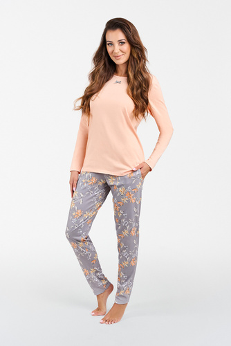 Kasali Női hosszú ujjú pizsama és nadrág Italian Fashion - lazac/print