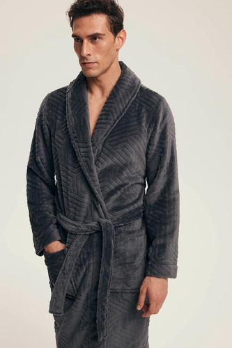 Henderson férfi fürdőköpeny 43379 Nandu szürke - derékban megkötve, térd előtti hosszúságban