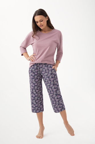 344 Női pizsama Luna kakaó - pamut, 3/4 ujjú, kényelmes és légáteresztő