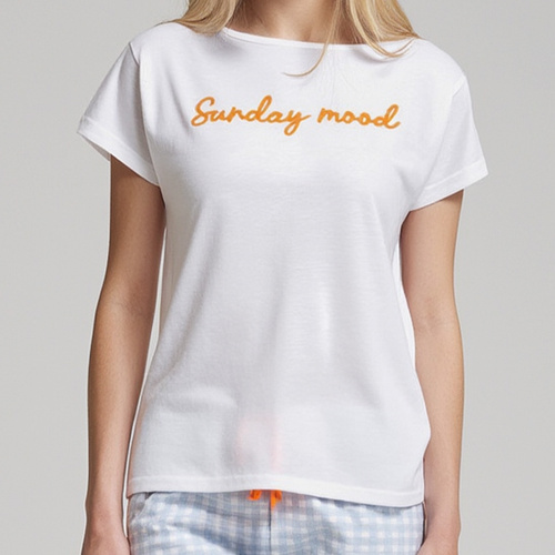 Dana Női pizsama Sorbetto kék - 100% pamut, rövid ujjú, kockás nadrág, szett