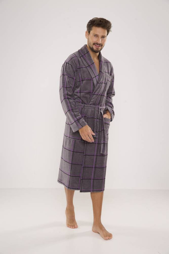 803 / 819 Twin Forex férfi frottír háziköntös - szürke, lila kockás (szürke kockás)