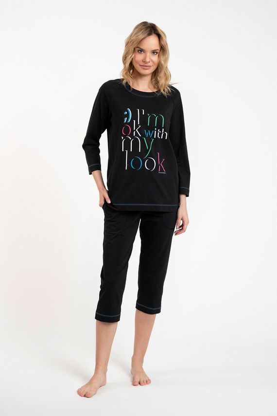 Olza Női pizsama 3/4 ujjú, 3/4 nadrágos olasz divat - fekete