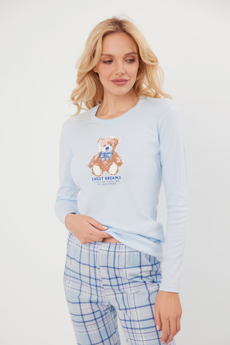 Katrin Női pizsama hosszú ujjú, hosszú nadrág olasz divat - kék/print