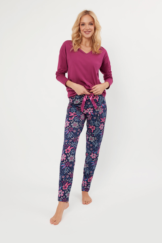 Folk Női pizsama hosszú ujjú, hosszú nadrág olasz divat - szeder/print