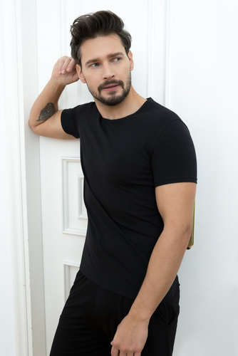 Ikar Férfi póló, cowl neck Olasz divat - fekete