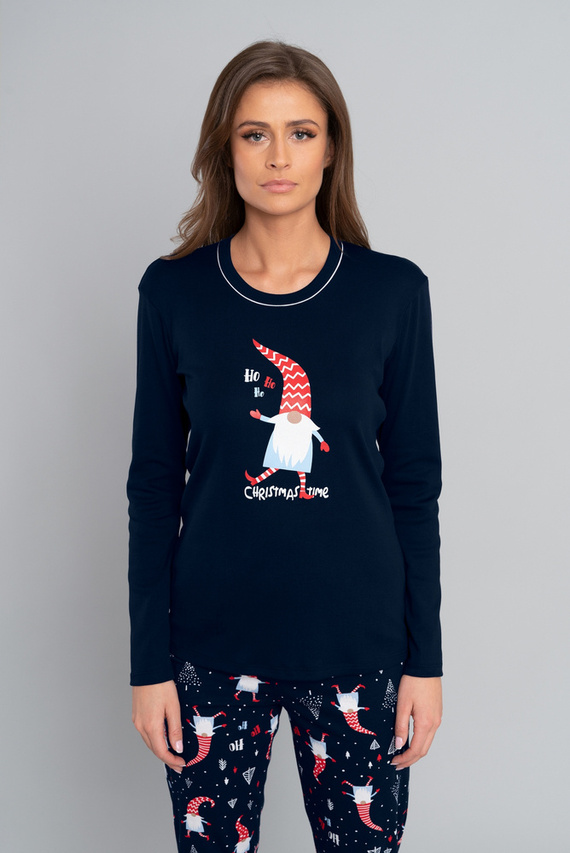 Gnome női hosszú ujjú pizsama és hosszú nadrág Talian Fashion- piros/print