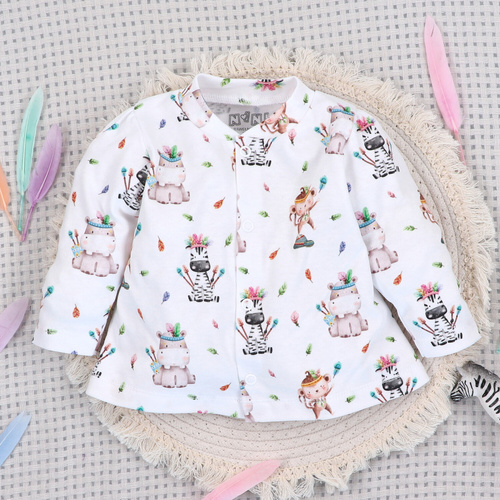 ABN-5540 Nini's Happy Animals organikus pamut bodysuit - nikkelmentes nyomógombok, biztonságos és kényelmes a baba számára