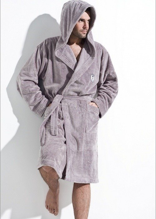 Szlafrok męski z kapturem L&L Iwo grafit