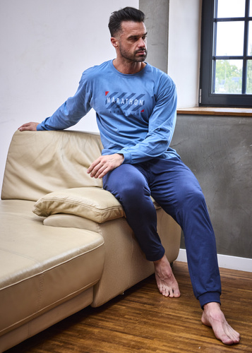 Férfi pizsama 322/301 Marathon kék - pamut, hosszú ujjú, sportos stílusú