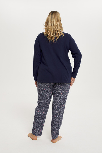 Sajna Női pizsama hosszú ujjú, hosszú nadrág olasz divat - tengerészkék/print