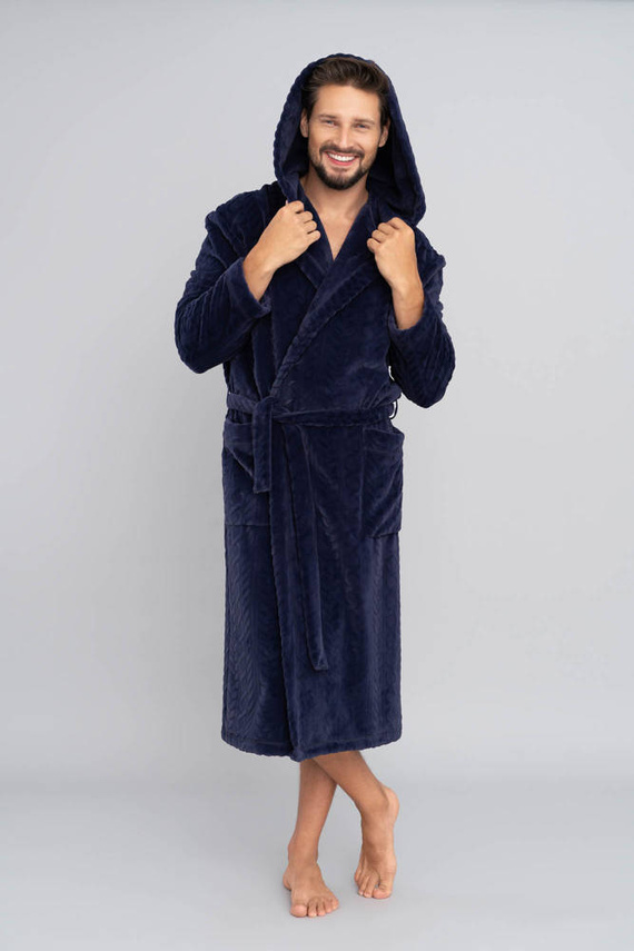 Zygmunt Férfi fürdőköpeny kapucnival Italian Fashion - tengerészkék