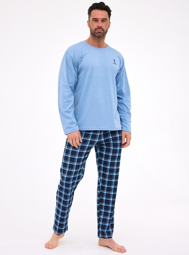 124/308 Sequoia Cornette - férfi pamut pizsama, hosszú ujjú, kockás nadrág