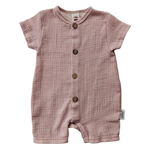 Baby Rampers Just Muslin 02235RRR Makoma rose- muszlin 100% pamut, rövid ujjú, rövid ujjú