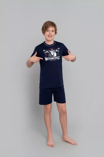 Gibson fiú rövid ujjú pizsama, nadrág Italian Fashion - tengerészkék