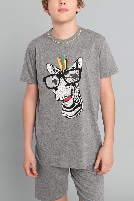 Crazy Boys' rövid ujjú pizsama, nadrág Italian Fashion- medium melange