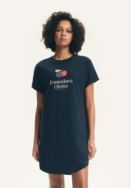 Női hálóing 45183 Estes kék , pamut, rövid ujjú, félig kerek nyakkivágás, bő szabás, laza szabás