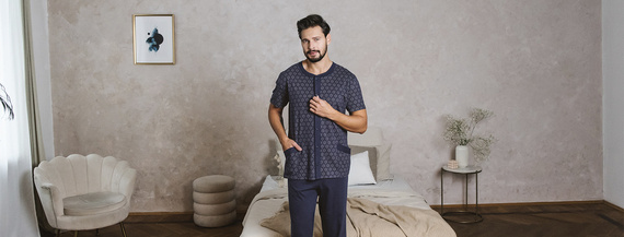 Ricardo Férfi rövid ujjú pizsama, hosszú nadrág Olasz divat - tengerészkék