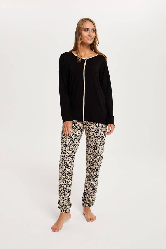 Guyana női pizsama hosszú ujjú, hosszú nadrágos olasz divat - fekete/print