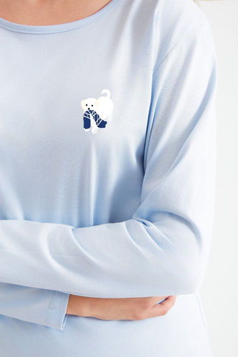 Női pizsama Taro Zola 3511 kék - pamut, kutyás mintával és 7/8 nadrággal