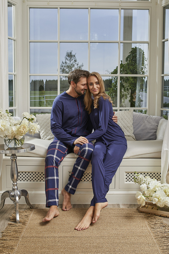 Song Női pizsama hosszú ujjú, hosszú nadrágos olasz divat - tengerészkék