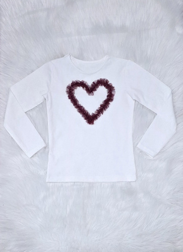 Mia Bambarillo ekrü bordó bordó szív-pamut lány blúz tüll szívvel