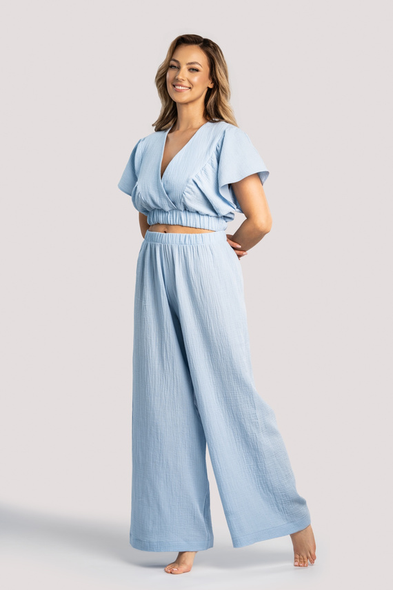 Tola női muszlin szett Unikat kék - nyári otthoni fehérneműk