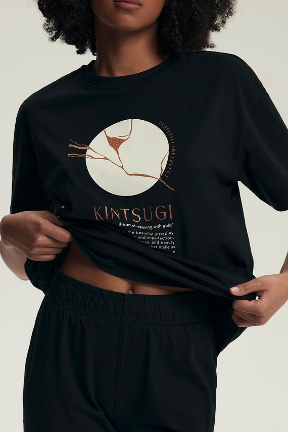 Női pizsama 43728 Dairoku fekete - pamut, rövid ujjú, halásznadrág