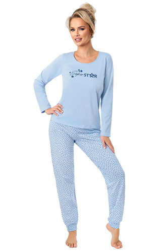 Női pizsama Donna Star Long kék - pamut, hosszú ujjú, műanyag zacskóba csomagolva