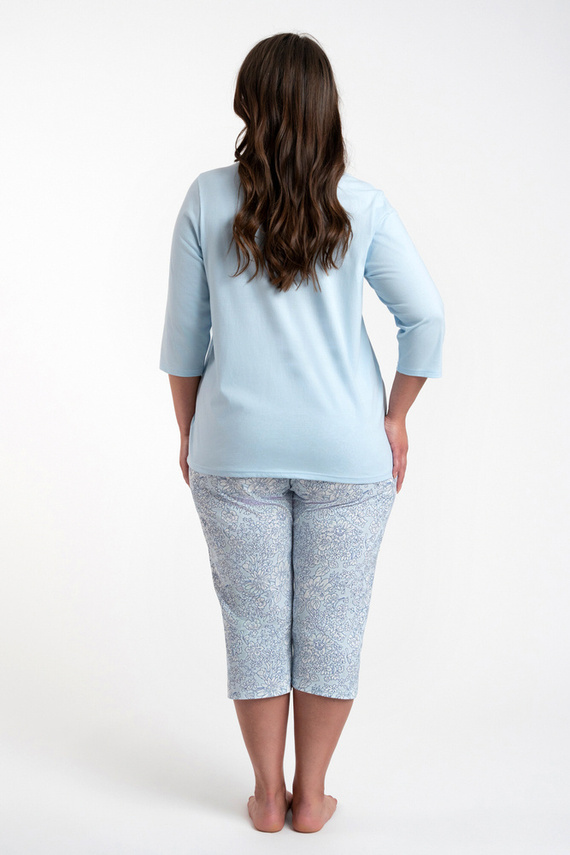 Salli Női pizsama 3/4 ujjú és 3/4 nadrág olasz divat -kék/print