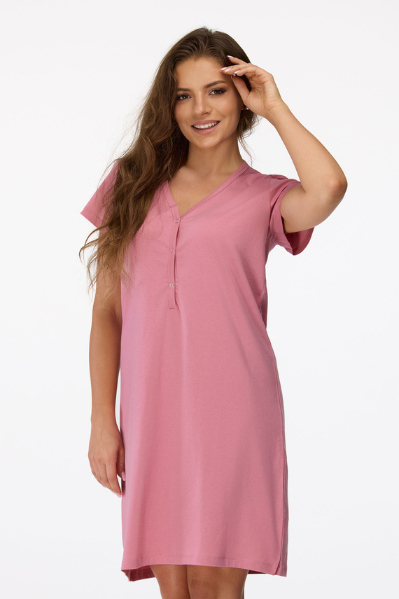 nincs. 20 Terhességi hálóing Senizo antik rózsaszín - 100% pamut, rövid ujjú, szoptatós gombos, szoptatós hálóing