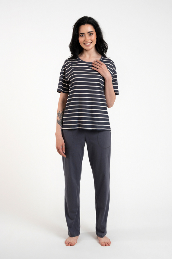 Betty Női pizsama rövid ujjú, hosszú nadrágos olasz divat - grafit/grafit nyomtatás