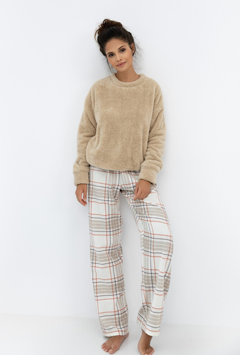 Joyce Sensis női pizsama - meleg pizsama puha felsővel és kockás nadrággal