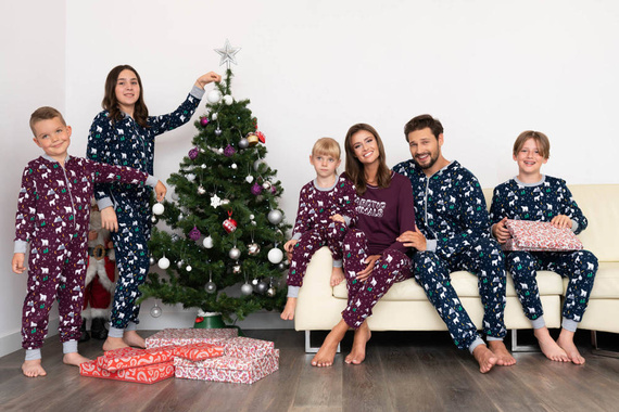 Ava Női hosszú ujjú pizsama és nadrág Italian Fashion- print bordó színben