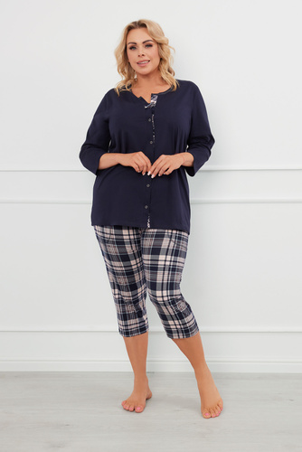 Dona Női pizsama 3/4 ujjú, 3/4 nadrág olasz divat - tengerészkék/print