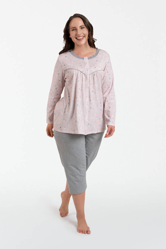 Daniela női pizsama hosszú ujjú, 3/4 nadrágos olasz divat - print/melange