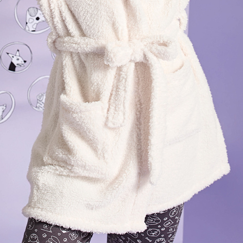 Igrid Női köntös Sorbetto - fehér, bolyhos, mackós kapucnival