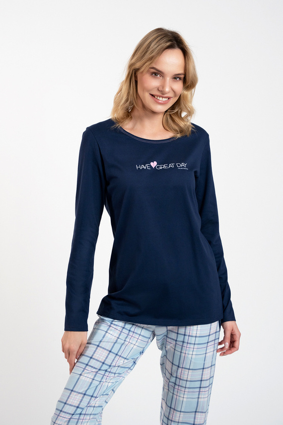 Glamour Női pizsama hosszú ujjú és hosszú nadrág olasz divat - tengerészkék/print