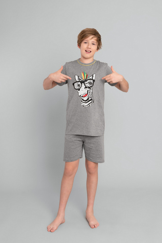 Crazy Boys' rövid ujjú pizsama, nadrág Italian Fashion- medium melange