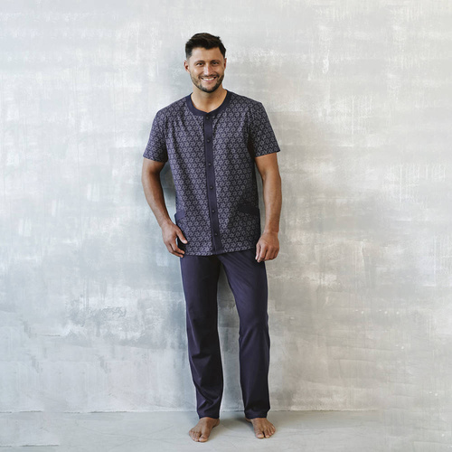 Ricardo Férfi rövid ujjú pizsama, hosszú nadrág Olasz divat - tengerészkék