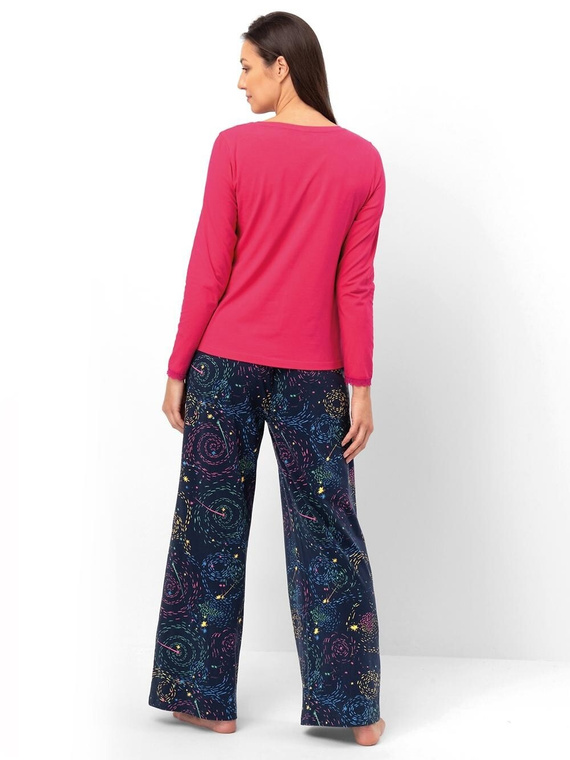 Női pizsama Key LNS 750 málna - pamut, hosszú ujjú, kényelmes, kényelmes