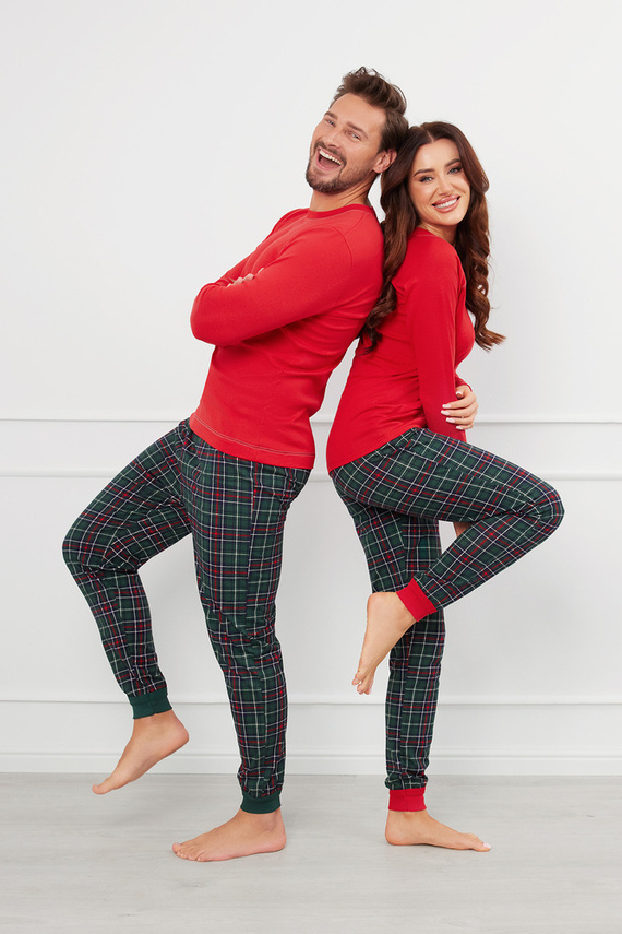 Foggia női pizsama hosszú ujjú, hosszú nadrág olasz divat - piros/print