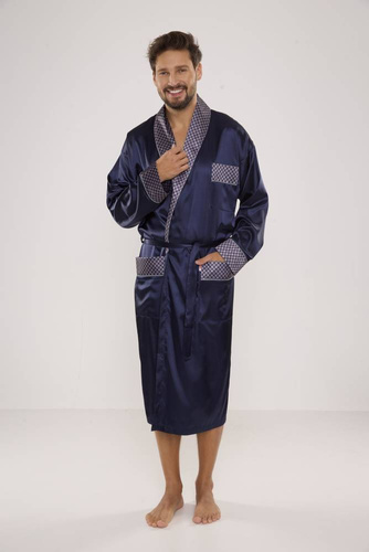 940 Forex férfi szatén fürdőköpeny - tengerészkék