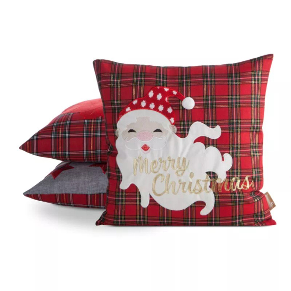 Chp 165 Eurofirany karácsonyi párnahuzat - piros kockás Mikulással és felirattal