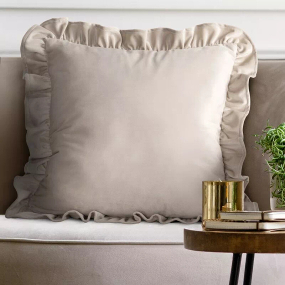 Brenda 45x45 zsályazöld bársony párnahuzat fodorral beige